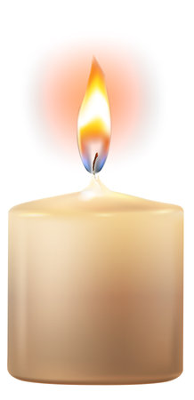 Realistic candlelight. Burning light. Lit candle with flameのイラスト素材