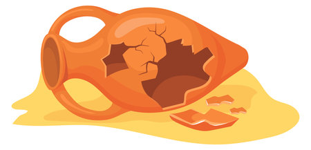 Old amphora in sand. Broken ceramic vessel iconのイラスト素材