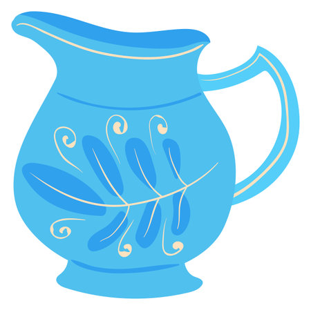 Blue pitcher icon. Cozy scandinavian ceramic jugのイラスト素材