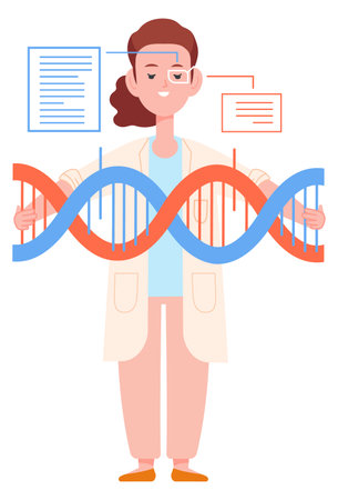 Kid studying dna. Biotech research. Girl scientistのイラスト素材