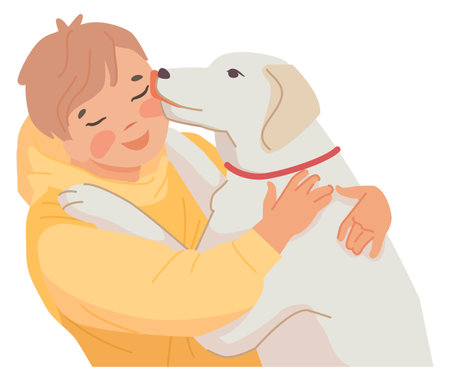 Dog licking kid. Happy pet. Friendly animalのイラスト素材