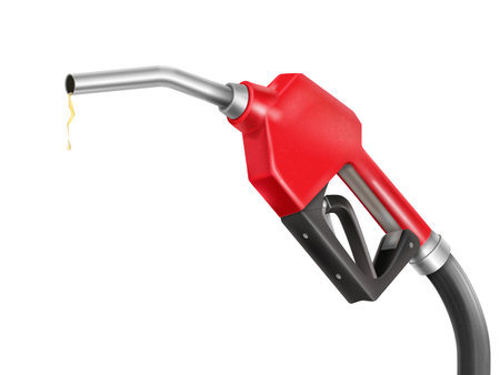 Fuel gun. Petrolic nozzle 3d gas pump filling dispenser of gasoline refuel station, petrol pistol with handle hose nafta diesel oilのイラスト素材