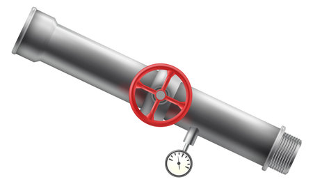 Industrial metal pipe with valve and gauge. Realistic mockupのイラスト素材