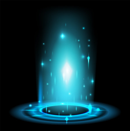 Blue shining portal ring. Magic particles glowのイラスト素材