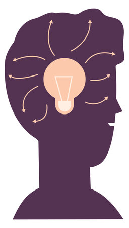 Idea process icon. Lightbulb shining in human headのイラスト素材