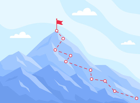 Path mountain climbing. Successful leader business journey, climb route to mountains peak, top achievement reaching aim concept, climber mission map progress, vector illustrationのイラスト素材