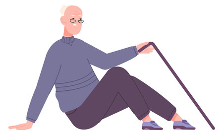 Injured old man sit on floor. Senior fall downのイラスト素材