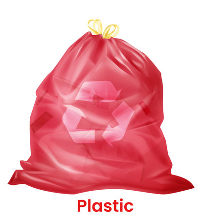 Plastic litter bag. Garbage recycling. Sorted trashのイラスト素材