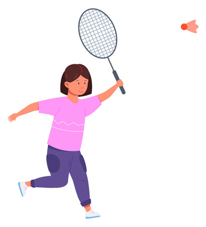 Kid playing badminton. Active kid. Child on summer vacationのイラスト素材