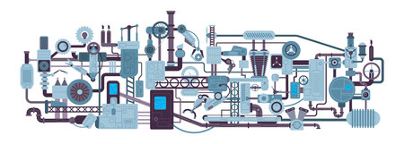 Machine mechanism complexe. Mechanical engine gears cogs robot technology manufacturing, steampunk...