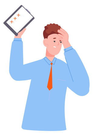 Failing tasks concept. Man hold checklist with red crossesのイラスト素材