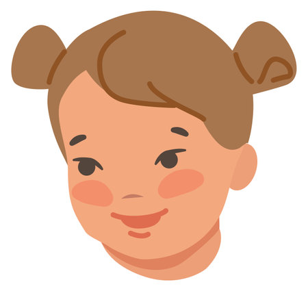 Baby girl head portrait. Happy child faceのイラスト素材