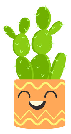 Laughing cactus character. Funny kawaii face succulentのイラスト素材