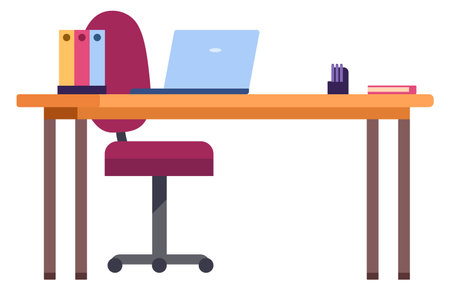 Office desk. Freelancer workplace with laptop and paper documentsのイラスト素材