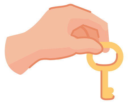 Hand with golden key. Owner symbol. Opportunity signのイラスト素材