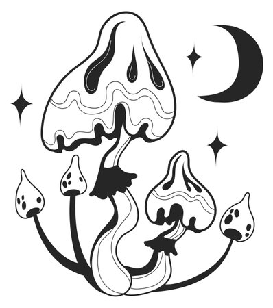 Witchcraft fungus icon. Esoteric mushroom boho tattooのイラスト素材
