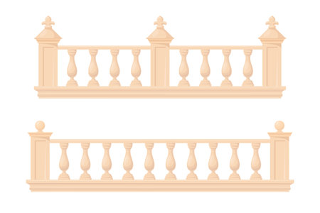 Marble banister. Fence baluster of roman palace home mansion balcony in baroque style, railing parapet for stair european architectureのイラスト素材