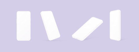 Clay smartphone mockup. 3d white cellphone minimal design, white telephone screenshot for mobile app present, blank plastic cell phoneのイラスト素材