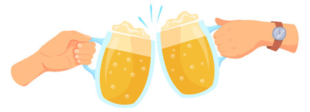 Cheers with beer mugs. Cartoon pub glass iconのイラスト素材
