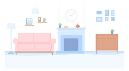 Living room interior background with furniture and decorationのイラスト素材
