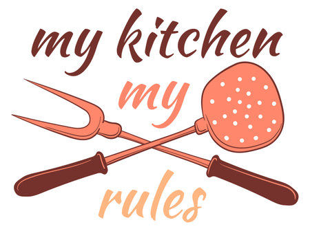 Kitchen rules label. Decorative element with cooking toolsのイラスト素材