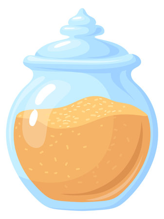 Glass jar with cane sugar. Cartoon sweetener iconのイラスト素材