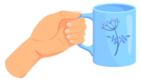 Hand hold ceramic cup. Cartoon mug iconのイラスト素材