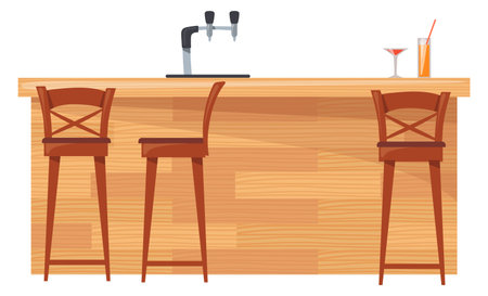 Bar counter with chairs. Cartoon furniture. Restaurant interiorのイラスト素材