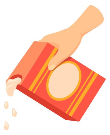 Hand pouring powder from box. Cooking recipe iconのイラスト素材