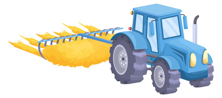 Tractor with hay rake. Cartoon agricultural machine iconのイラスト素材