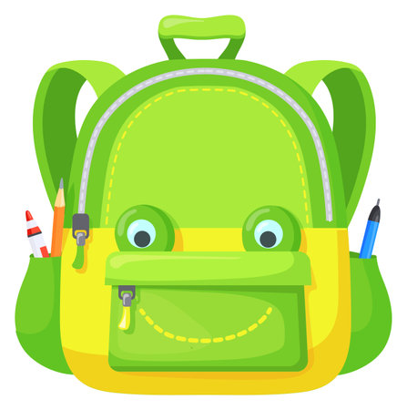 Funny backpack with smiling face. School bag mascotのイラスト素材