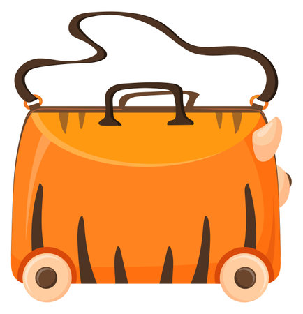 Travel bag on wheels. Cartoon journey trip luggageのイラスト素材
