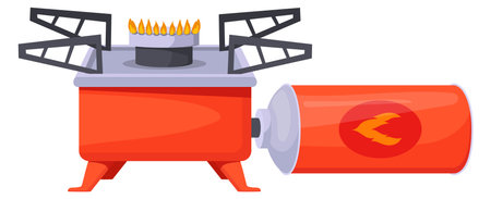 Camping stove. Butane gas burner cartoon iconのイラスト素材