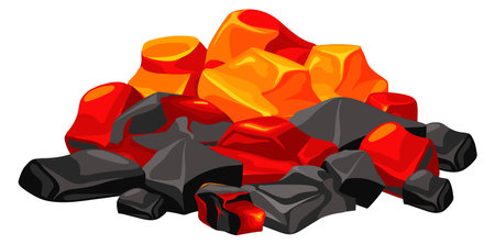 Hot smoldering coal cartoon icon. Burning charcoalのイラスト素材