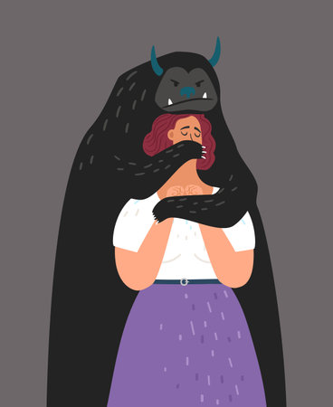 Fear, fright of a woman in the form of a large severe monsterのイラスト素材