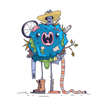Garbage monster. Trash mascot rubbish dirty monsters character, slimy creature from damage sewer toilet dump sewageのイラスト素材