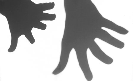 the shadow of the hand white background closeupの写真素材
