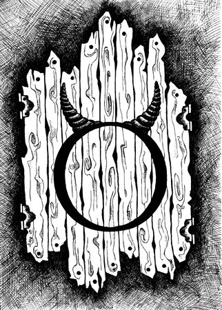 The signs of the zodiac Taurus. Black and white zodiac drawing isolated on whiteの写真素材