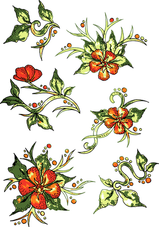 Colorful flowers white background pattern . Graphic - stock.の写真素材