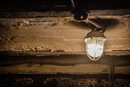 lantern on a concrete ceiling in the basement, garage lantern under the ceiling