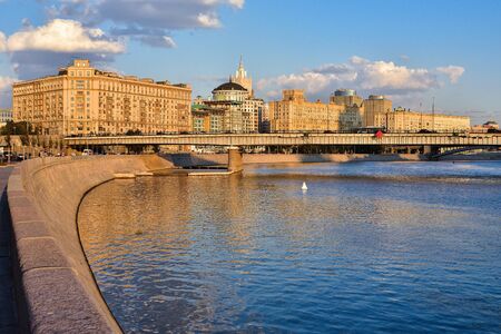 Embankment of the Moskva River, Moscow in the golden light, the center of the cityの写真素材