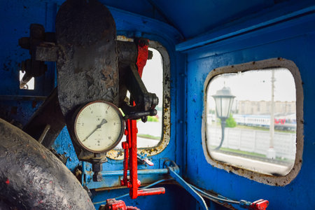 pressure gauge on an old steam train