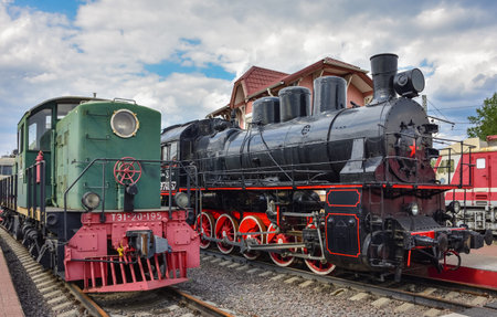 Moscow / Russia - May 26, 2019: two rare trains in the museum at the Riga station