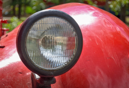 round car headlight close up, car headlight
