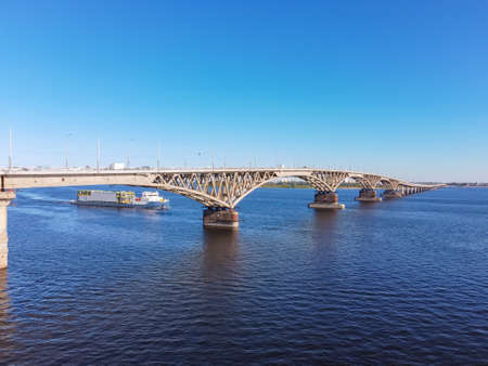 Saratov, Russia - August 01, 2020: Bridge over the Volga river, Saratov bridgeのeditorial素材