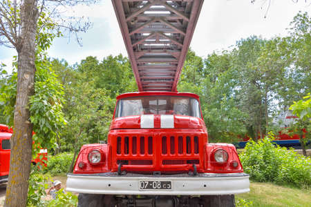 Saratov / Russia - July 25, 2020: Fire truck in Victory Park in Saratovのeditorial素材