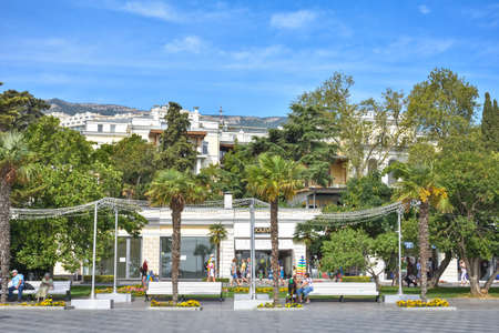 Yalta, Ukraine - September 13, 2020: Embankment in the resort town of Yalta, People walk along the Yalta embankmentのeditorial素材