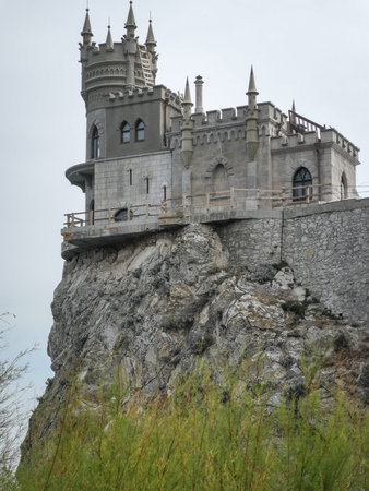 Yalta, Crimea, Ukraine - September 16, 2020: The decorative Neo-Gothic castle Swallow's Nest on the...