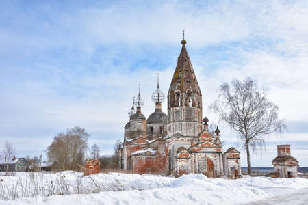 Abandoned church in winter, abandoned temple in outback of Russiaの写真素材