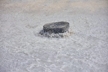 therapeutic mud in dried salt lake, salt lake, bottom of salt lake
